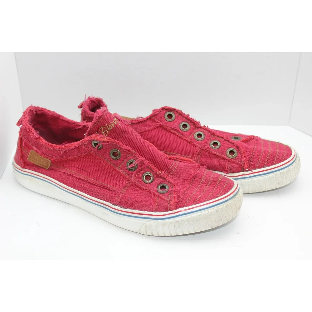 Blowfish Malibu Women's Magenta Pink Canvas‎ Distressed Frayed Slip On Sneakers